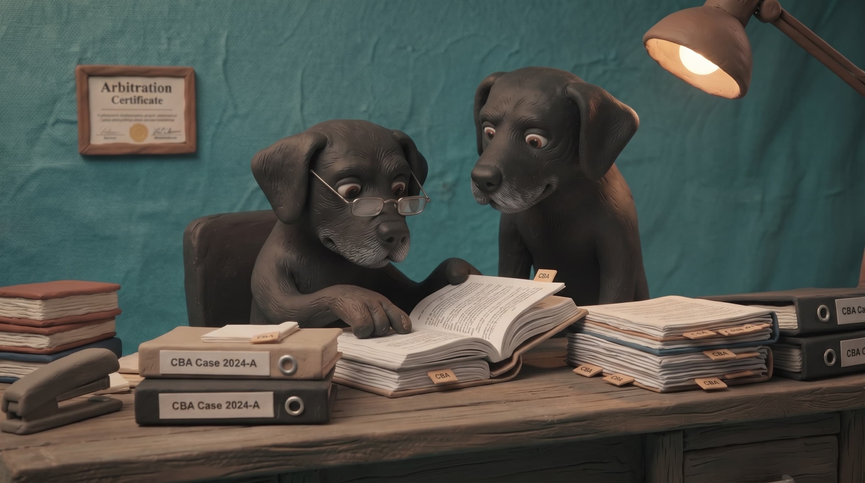 A Labor Relations agent poring over a collective agreement and CBA case files